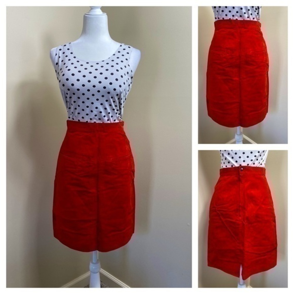 80s high waist red pig suede leather skirt. Small   Vintage